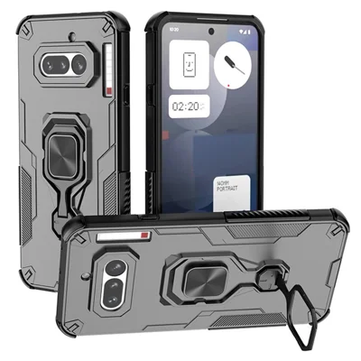 For Nothing Phone (4a) Case Rotatable Ring Kickstand PC + TPU Shockproof Phone Cover - Black