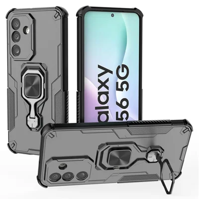 Bulk Purchasing For Samsung Galaxy M56 5G Case Rotatable Ring Kickstand PC + TPU Shockproof Phone Cover - Black