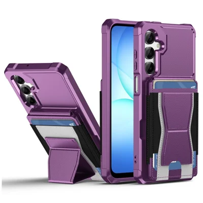 Für Samsung Galaxy A16 5G / A16 4G Hülle mit elastischem Kartenhalter aus Leder + TPU Kippständer-Handyhülle - Lila
