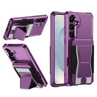 Für Samsung Galaxy A55 5G Hülle mit elastischem Kartenhalter aus Leder + TPU Ständer-Handyhülle - Lila