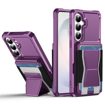Für Samsung Galaxy S26 Hülle mit elastischem Kartenhalter aus Leder + TPU mit Ständer Handyhülle - Lila