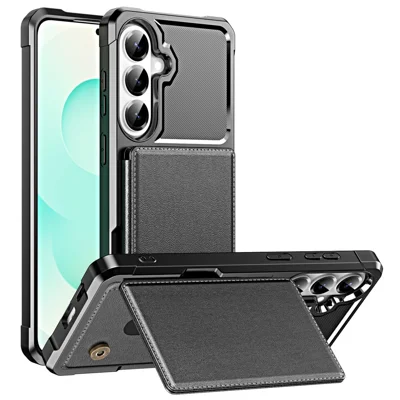 Case For Samsung Galaxy A18 5G / A18 4G / A26 5G / M17 5G / F17 5G / A17 5G / A17 4G Card Slot Kickstand Leather + TPU Reinforced Corner Phone Cover - Black