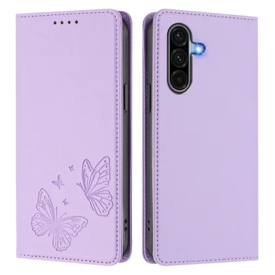 For Samsung Galaxy A37 5G / A56 5G / A36 5G Wallet Case RFID Blocking Butterfly Imprinted Magnetic Flip Leather Cover - Light Purple
