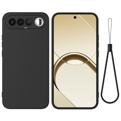 Voor Realme 16 5G Vloeibaar Siliconen Hoesje Telefoon Achterkant met Handgreep - Zwart