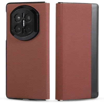 غطاء جلد مغناطيسي لهاتف Huawei Mate X7 مع محفظة وتصميم قلّاب من مادة البولي كربونات + قماش تقني - بني