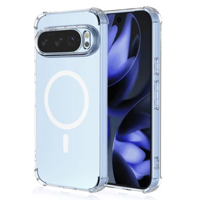 For Google Pixel 10 Pro XL Magnetic Case Shockproof Four Corners PC + TPU Phone Cover - Transparent