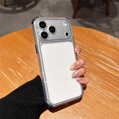 Coque transparente pour iPhone 17 Pro avec décor de strass cristal, housse anti-choc en PC TPU transparent - Noir