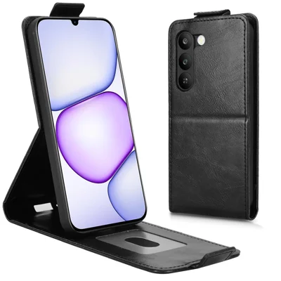 Stand Case For Realme P4 Lite 5G  /  C83 5G Magnetic Clasp Vertical Flip Leather Phone Cover with Card Holder - Black