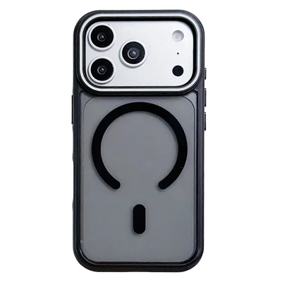 Coque pour iPhone 17 Pro Max compatible MagSafe avec cadre d'objectif à rayures PC + TPU - Noir