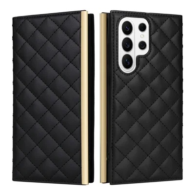 For Samsung Galaxy S26 Ultra Case Suction Cup PU Leather Wallet Phone Cover with Straps - Black