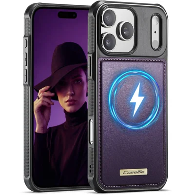 CASEME Série C69 para iPhone 17 Pro Capa Magnética em TPU Revestida a Pele - Roxo