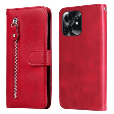 For Honor Play 60A 5G / Honor X6d 5G PU Leather Cases with Zipper Pocket Wallet Phone Cover Stand - Red