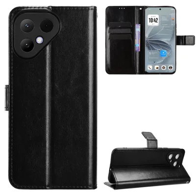 For TECNO Pova Curve 2 5G PU Leather Case with Strap Crazy Horse Texture Phone Wallet Cover - Black