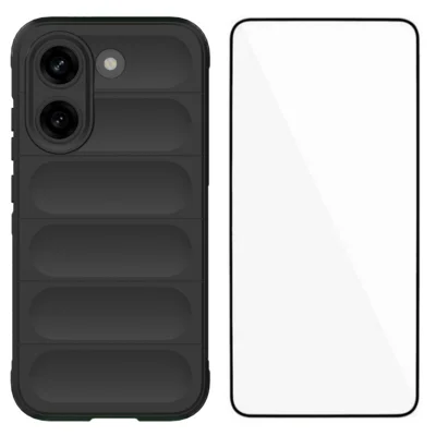 Für Xiaomi Poco X8 Pro 5G / Xiaomi Redmi Turbo 5 5G TPU-Hülle WANLONFENG HD-Serie Anti-Rutsch-Handyhülle mit Hartglas - Schwarz