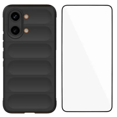 Für Xiaomi Poco X8 Pro Max 5G / Xiaomi Redmi Turbo 5 Max 5G TPU-Hülle WANLONFENG HD-Serie Anti-Rutsch-Handyhülle mit gehärtetem Glas - Schwarz