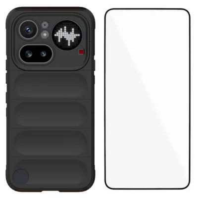 WANLONFENG For Nothing Phone (4a) Pro TPU Case HD Series Anti Slip Phone Cover with Tempered Glass - Black