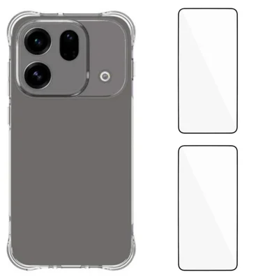WANLONFENG For Oppo Find X9s Pro 5G WL2 Series TPU Case 2.0mm Phone Cover with 2Pcs Tempered Glass Films - Transparent