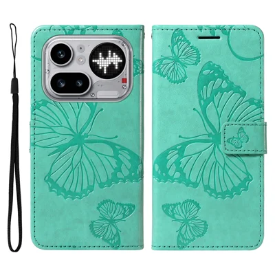 For Nothing Phone (4a) Pro Wallet Case Floral Butterfly Imprinted Leather Phone Cover Stand -  Green