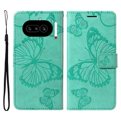 For Nothing Phone (4a) Wallet Case Floral Butterfly Imprinted Leather Phone Cover Stand -  Green