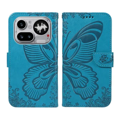 For Nothing Phone (4a) Pro Case Butterfly Pattern PU Leather Folio Flip Phone Cover -  Blue
