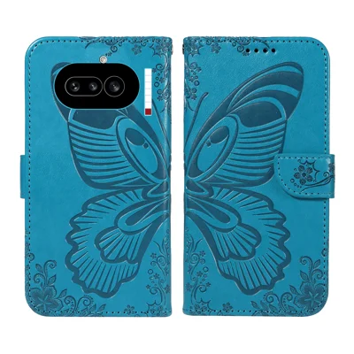 For Nothing Phone (4a) Case Butterfly Pattern PU Leather Folio Flip Phone Cover -  Blue