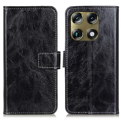Case For Motorola Signature 5G  /  Moto X70 Air Pro 5G Wallet Leather Phone Cover Crazy Horse Texture - Black