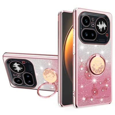 KADEM For Nothing Phone (4a) Pro Phone Case Ring Kickstand TPU Flowers Phone Cover Gradient Glitter - Pink