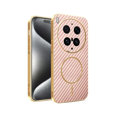 Funda para teléfono para vivo X300 Ultra 5G, carcasa trasera de TPU con textura de fibra de carbono y acabado electroplateado - Rosa