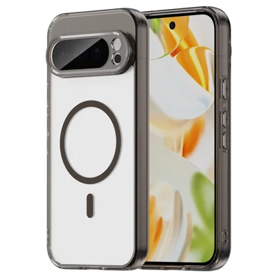 For Google Pixel 9 Pro Case Compatible with MagSafe Clear PC + TPU Shockproof Phone Back Cover - Transparent Black