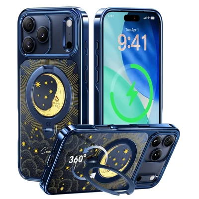 CASEKOO серия Таро для iPhone 17 Pro Max магнитный чехол с UV 3D печатью PC + TPU накладка с кольцом-держателем и подставкой - Таро синяя луна