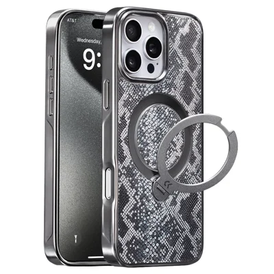 CASEKOO для iPhone 16 Pro магнитный чехол с кольцом-подставкой ударопрочный чехол из поликарбоната и термополиуретана - текстура змеиной кожи