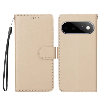 Funda para Google Pixel 11 Pro / Google Pixel 11 con bloqueo RFID, 3 ranuras para tarjetas, cubierta de cuero PU con correa de muñeca - Blanco crema