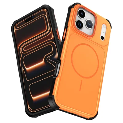 For iPhone 17 Pro Max Magnetisk Støjsikker TPU PC-beskyttelsesdækk med kompatibilitet til MagSafe - Orange