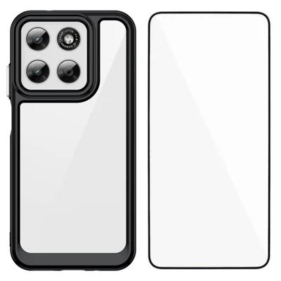 WANLONFENG Phone Case for Motorola Moto G87 5G / G77 5G / G67 5G XC Series TPU Acrylic Cover with Tempered Glass (Big Lens Hole) - Black