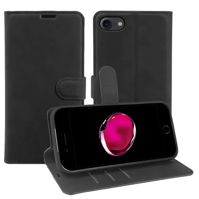 Plånboksfällning för iPhone 7 4,7 tum / 8 4,7 tum / SE (2022) / SE (2020) Kortfack Hudkänsla TPU + PU-läder Fällskydd - Svart