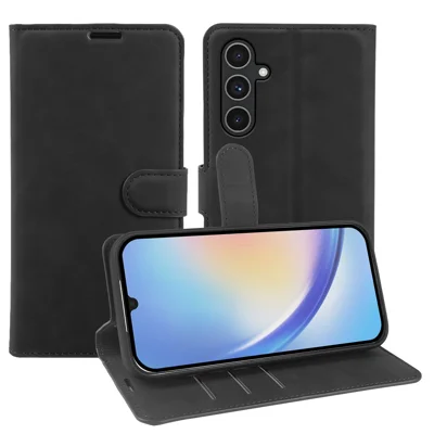 Wallet Stand Case For Samsung Galaxy A34 5G Card Slots Skin-feel TPU + PU Leather Flip Cover - Black