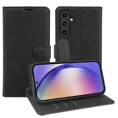 For Samsung Galaxy A54 5G Wallet Stand Case Card Slots Skin-feel TPU + PU Leather Flip Cover - Black