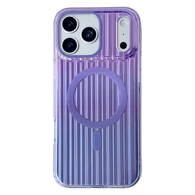 For iPhone 17 Pro Max Magnetic Case Multicolor Gradient Stripe TPU PC Shockproof Cover Compatible with Magsafe - Gradient Purple