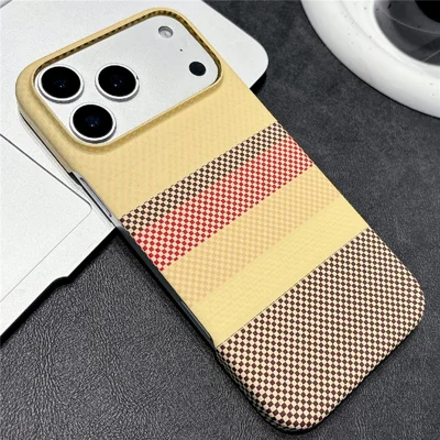 For iPhone 18 Pro / 17 Pro Magnetic Case Striped Textile Pattern Skin-touch PC Cover - Yellow Stripe