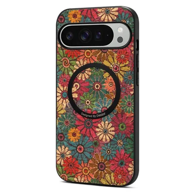 For Google Pixel 10 Pro XL Magnetic Phone Case Floral Pattern PU Leather TPU Protective Cover - Green