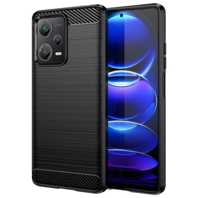 Pour Xiaomi Redmi Note 12 Pro+ 5G Anti-chute Coque arrière, Texture fibre de carbone TPU Étui de protection de téléphone Brossé Étui de téléphone portable - Noir