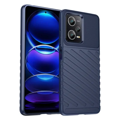 Anti-fall Back Shell for Xiaomi Redmi Note 12 Pro 5G / Note 12 Pro Speed 5G / Poco X5 Pro 5G Thunder Series Thickened TPU Phone Case Twill Texture Phone Cover - Blue