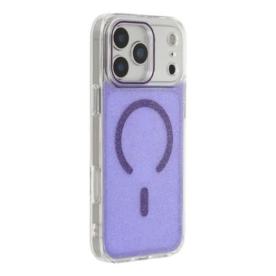 For iPhone 17 Pro Max Magnetisk Case Glitter Clear PC TPU Beskyttelsesdæksel - Lilla