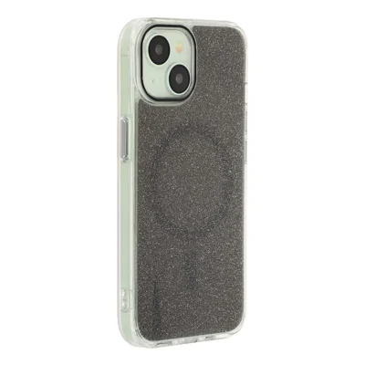 Coque magnétique transparente avec paillettes pour iPhone 14, housse de protection en PC TPU - Noir