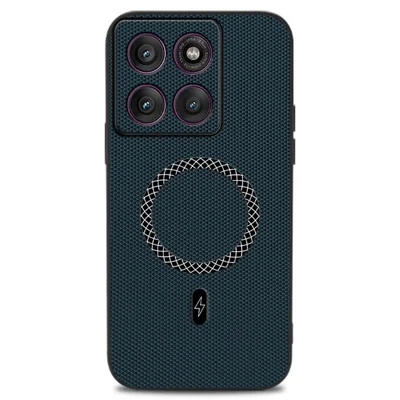 Funda para Motorola Edge 60 Pro 5G con Diseño Listo para Montaje en Coche, Textura de Triángulo, Cuero PU, Protectora contra Golpes y Ultrafina - Azul