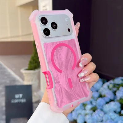 Für iPhone 17 Pro Max Magnetische Hülle Feder-Textur Stoßfester TPU PC Abnehmbarer 2-in-1-Handycover Kompatibel mit Masafe - Rose