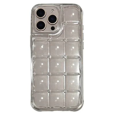 For iPhone 16 Pro Max Hoesje Afneembaar DIY IJskubusrooster TPU Telefoonhoesje - Transparant