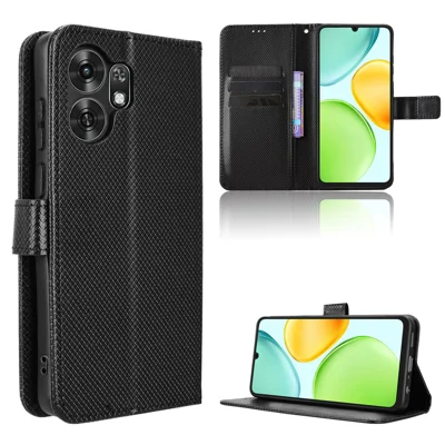 For Honor Play 60A 5G / Honor X6d 5G Leather Wallet Case with Strap Diamond Texture Phone Cover - Black