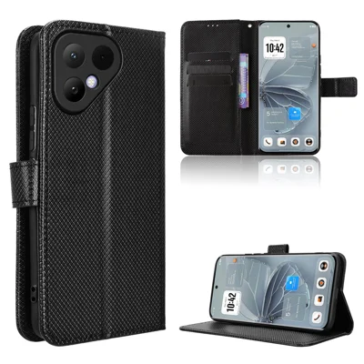 For TECNO Pova Curve 2 5G Leather Wallet Case with Strap Diamond Texture Phone Cover - Black