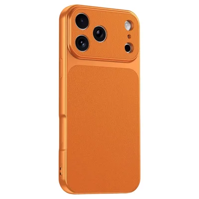 For iPhone 17 Pro Phone Case Lambskin Texture PC TPU PU Leather Shockproof Protective Cover - Orange